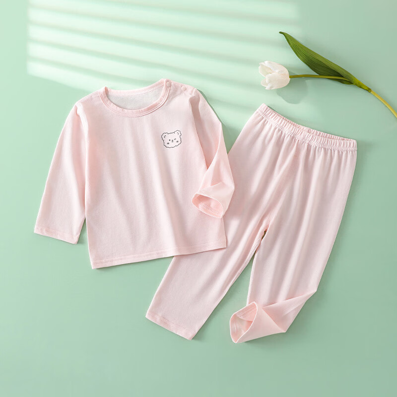 wua·wua儿童睡衣男女宝宝夏季空调服婴儿纯棉长袖长裤家居服套装 黄+粉-更划算 110