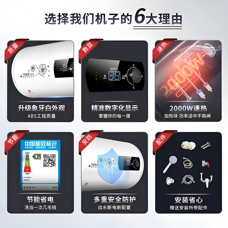 AOESMIOS史密思电热水器储水式热水器家用一级能效【上门安装】2200W大容量出水断电出租房扁桶圆桶小型 40L 2200W 圆桶高配+多重防电 【自行安装】