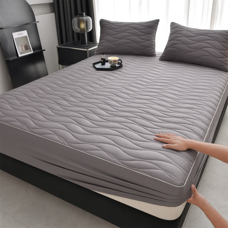 索菲亚夹棉床笠100%纯棉面料A类床垫保护套隔脏防水加厚床套罩 深灰 50支 单床笠180cm*200cm