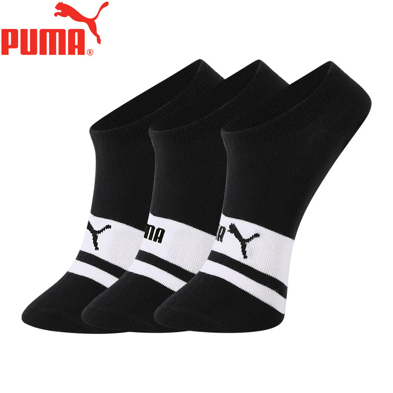 彪马（PUMA）男士夏季短袜低帮短筒袜子时尚运动休闲舒适透气3双装 黑色 3双 均码 39/42(推荐鞋码40/43)