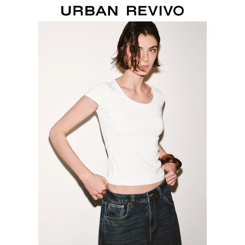 UR2026夏季新款女装简约百搭通勤舒适圆领T恤UWB460003# 本白 S