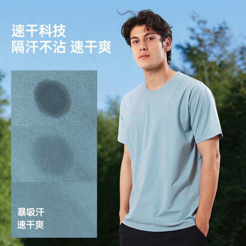 ATHLETA阿仕利塔运动短袖男士T恤休闲跑步上衣吸湿速干亲肤材质透气舒适 浅蓝色 4XL