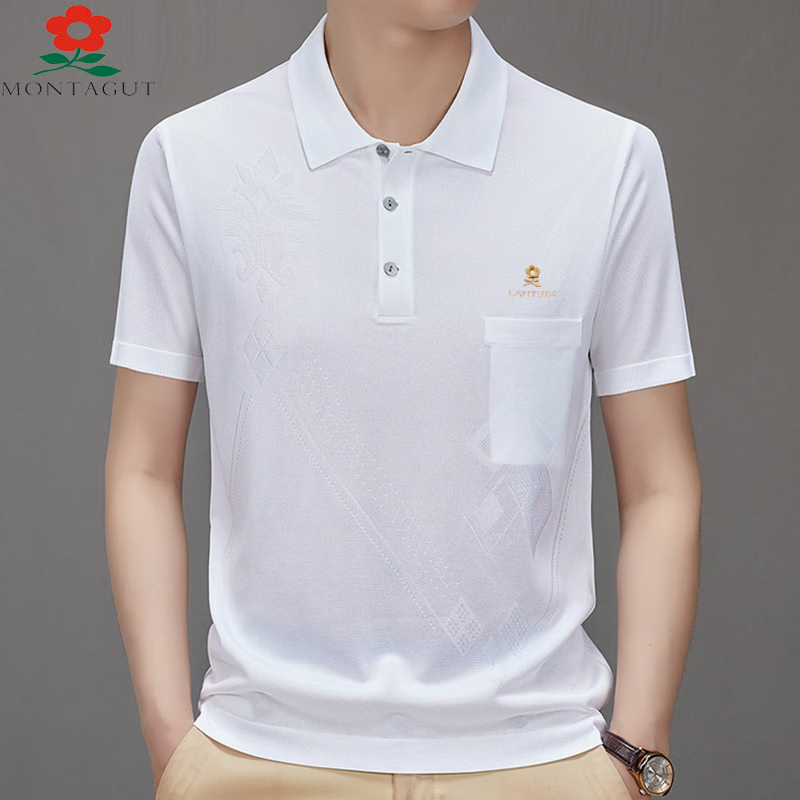 MONTAGUT梦特娇（MONTAGUT）夏季翻领短袖T恤男士桑蚕丝半袖高端薄款上衣 水蓝 薄款 M1688 4XL