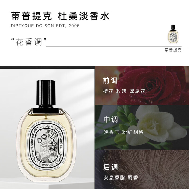 蒂普提克（Diptyque）香水杜桑檀道影中水无花果感官玫瑰之水淡情人节礼物送女朋友 玫瑰之水  【淡香】 50ml