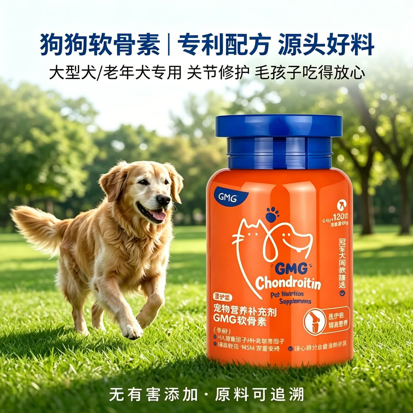 GMG软骨素氨糖鲨鱼猫狗健骨补钙宠物钙片关节修护专用营养品 【养护版】保养入门 120粒*1瓶