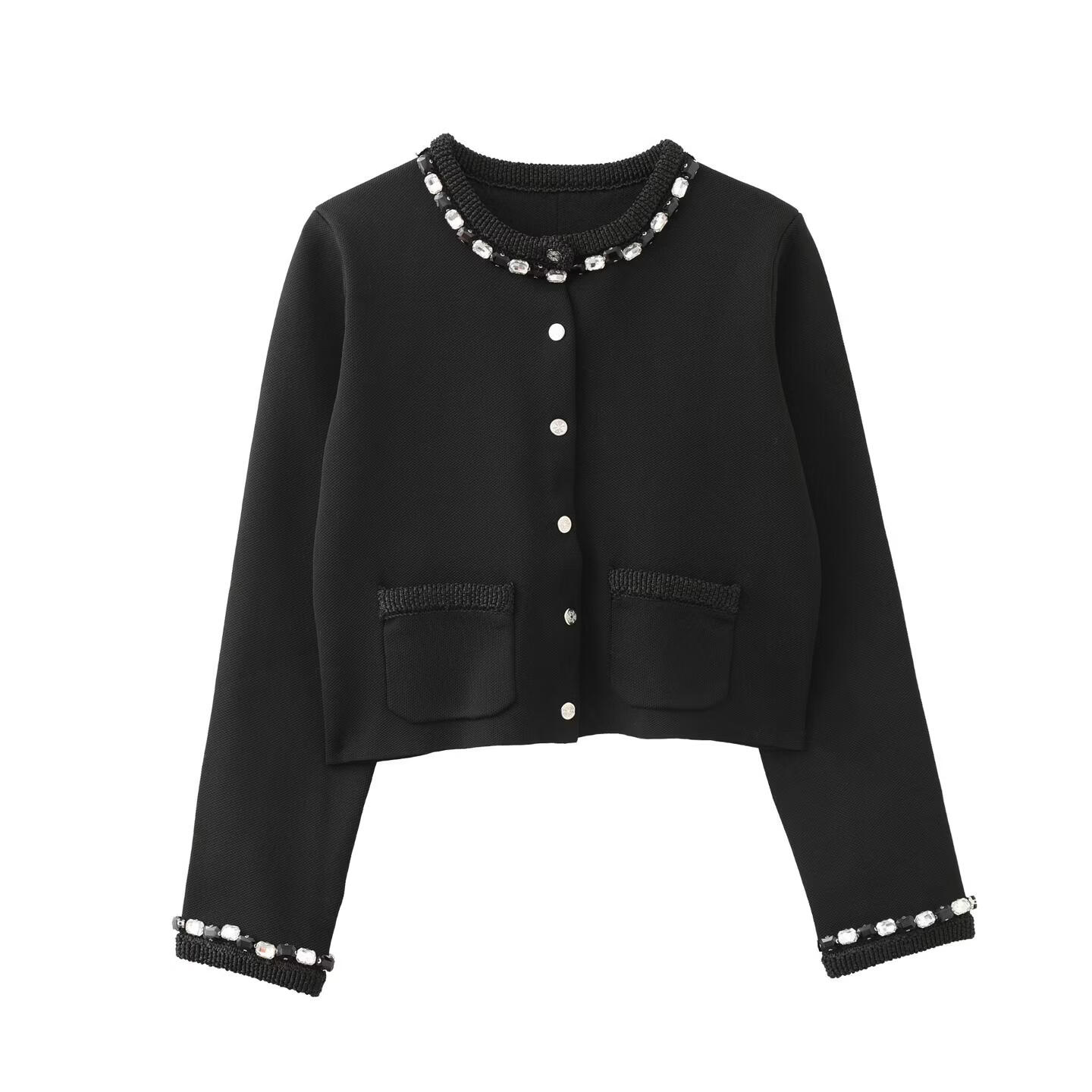 赫本风钉重工钉珠法式复古针织开衫外套毛衣无袖针织连衣裙女2026 黑色开衫 S