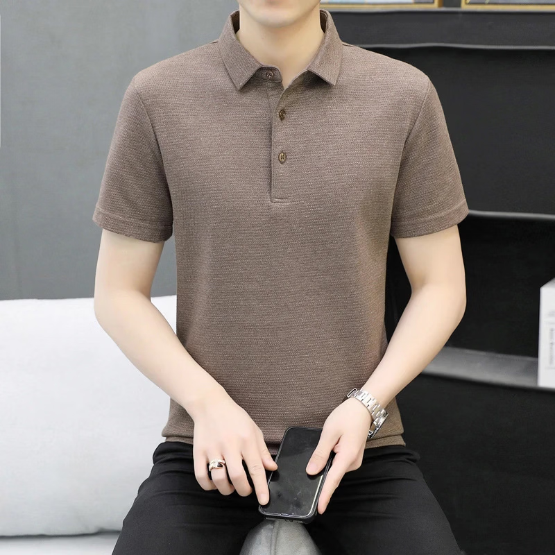 【轻奢简约】2026夏季休闲polo衫男士翻领T恤潮流商务上衣时尚H 咖啡色 L 【建议115-130斤】