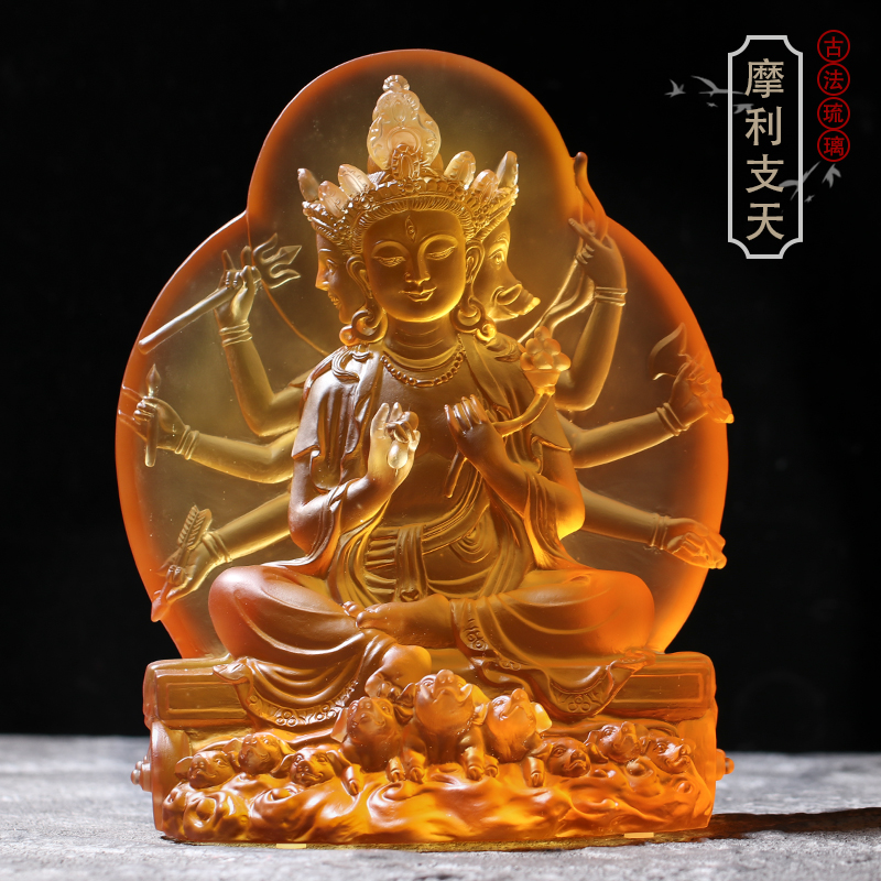 古韵琉璃摩利支天光明佛母琉璃寺庙佛堂居家桌面中式摆件具光手工
