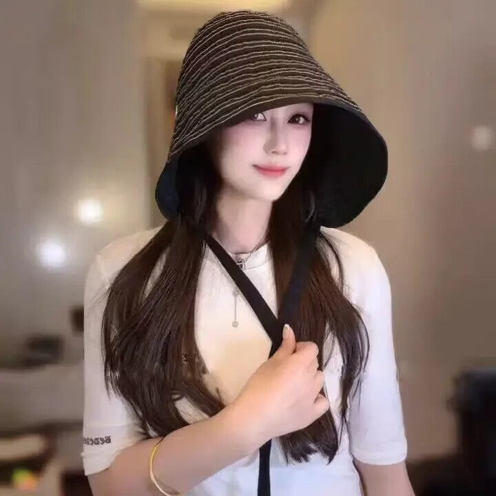 【夏季上新 女神同款】26年新款条纹防晒遮阳帽防风户外时尚 黑色（条纹系带款） 可调节