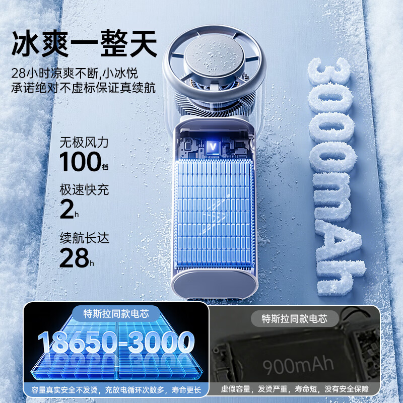 VENIDER【首款热销100w+】制冷手持小风扇小型超长续航桌面办公室静音便携式随身降温神器迷你户外电风扇 首发Max版【墨玉黑】 3000mAh