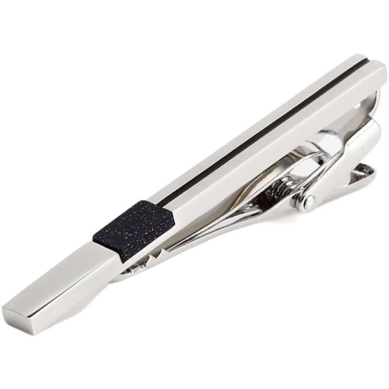 IFSONG銀色簡約領帶夾男士時尚商務配飾固定夾子職業(yè)西服別針 銀色鑲嵌星空石