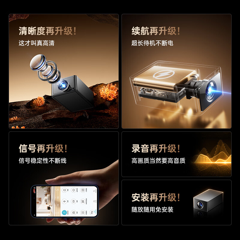 九目无线高清监控摄像头家用免插电手机远程高清夜视自动录像回放火柴盒猫眼监控 火柴盒高清WIFI镜头升级版 +30天循环专用卡 2025全新升级镜头新品