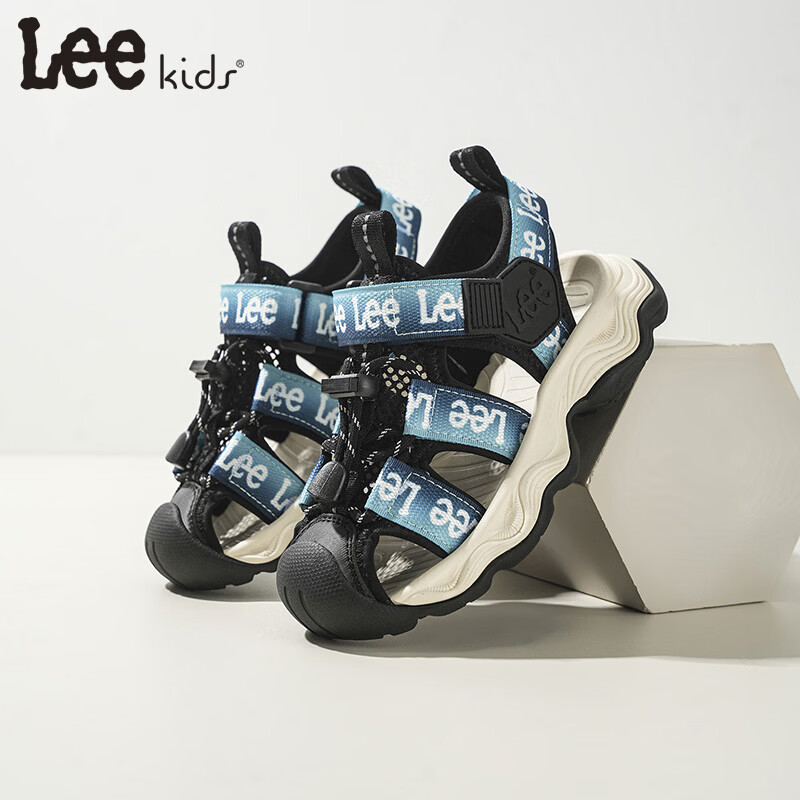 Lee童鞋夏季新款儿童包头涉水凉鞋女童百搭防滑沙滩鞋男大童 黑蓝 36 【建议脚长225mm】