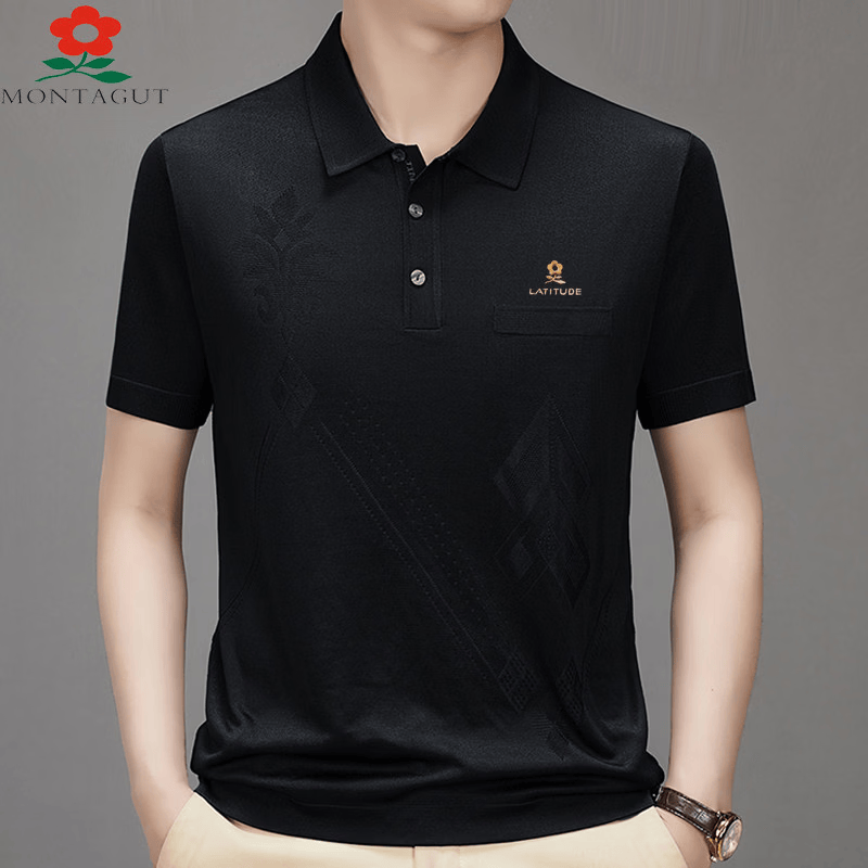 MONTAGUT梦特娇（MONTAGUT）夏季翻领短袖T恤男士桑蚕丝半袖高端薄款上衣 水蓝 薄款 M1688 4XL