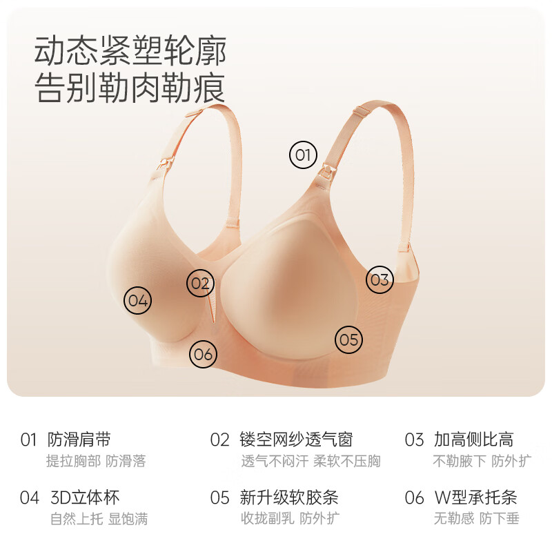 ROVO哺乳内衣怀孕期产后聚拢提拉镂空网纱透气无痕防下垂喂奶专用文胸 素肌肤+素肌肤【10A级抗菌 包裹不勒胸胸】 M