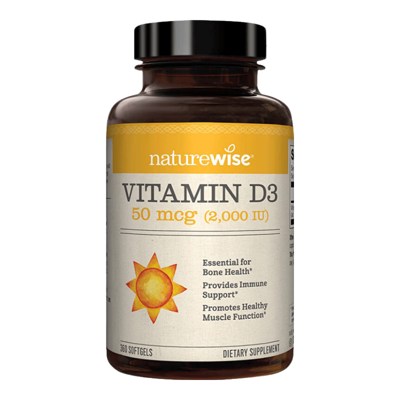 自然薇萃（naturewise）阳光瓶2000IU维生素d3 儿童青少年成人中老年补钙活性vd3促钙吸收 【2000IU 可吃一年】日常补维D/全家同步 360粒*1瓶