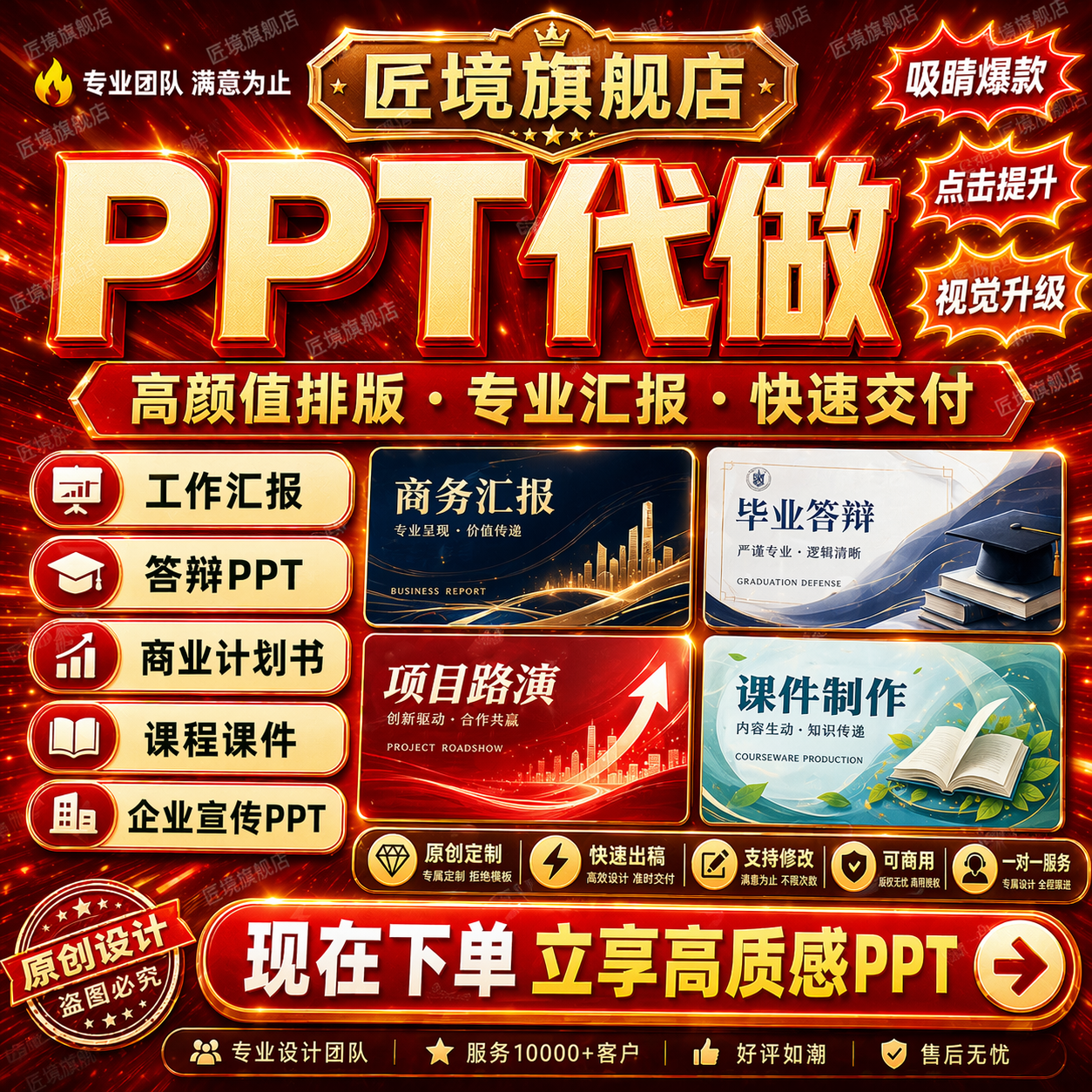 PPT设计代做制作美化修改 述职汇报工作总结年终总结答辩课件定制 一对一原创服务 5块的*数量累计对应金额