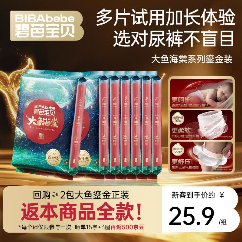 碧芭宝贝【尝鲜装0元试】大鱼海棠鎏金装类胎脂精华低敏亲肤纸尿裤尿不湿 纸尿裤NB码28片