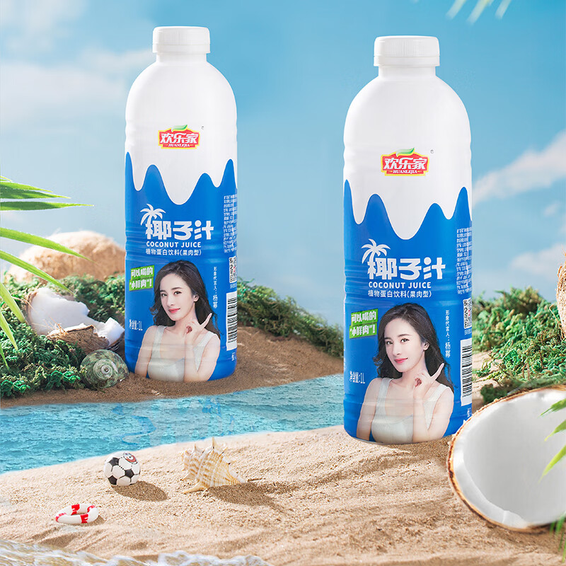 欢乐家 大瓶椰子汁 果肉型植物蛋白饮料 椰奶椰汁饮品 宴会聚会正品整箱 【4瓶】椰子汁1L*4瓶