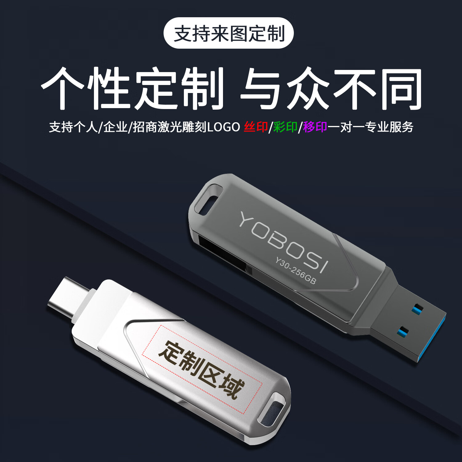 yobosi【优博思】 手机u盘typec双接口64G企业礼品定制金属USB3.2高速手机扩容u盘礼品定制免费激光logo Y31枪色-最高读取150MB/s高速3.2版本 64GB