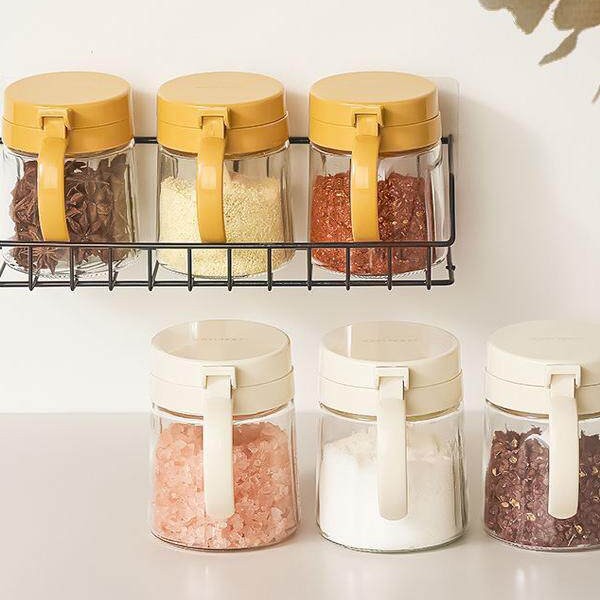 星舵家用密封调味瓶油壶收纳组合套装厨房调料盒盐罐子高鹏硅调料神器 6_麦穗黄-欣美雅小猫防水标签款