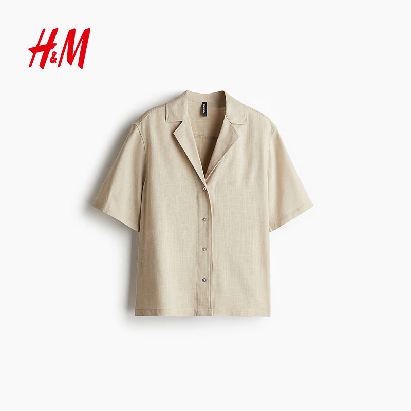 H&amp;M女装衬衫夏季时尚气质古巴领慵懒松弛感通勤极简衬衫1281807 米色 XS 155/80