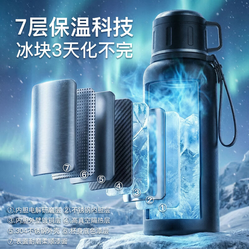 慕馨（moosen）保温杯男款大容量316不锈钢学生保冷水杯智能茶水分离泡茶杯子 【智能款】黑1500ml-保温保冷