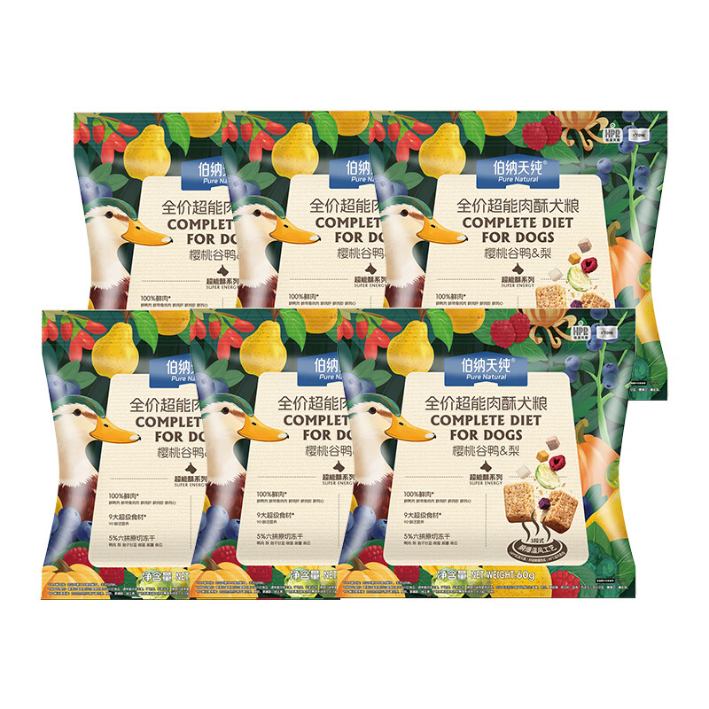 伯纳天纯（Pure&amp;Natural）【新品】超能酥系列全价超能肉酥犬粮6拼冻干新鲜营养高鲜肉狗粮 樱桃谷鸭&amp;梨60g*6（尝鲜试吃装）