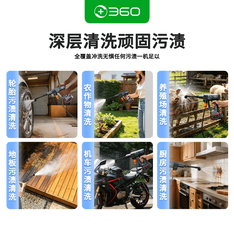 360无线洗车机极致清洁全方位洗车农药灌溉宠物洗澡庭院冲洗无刷电机 【洗车-园林-农药灌溉-冲洗地板】七系电机18bar高压水枪