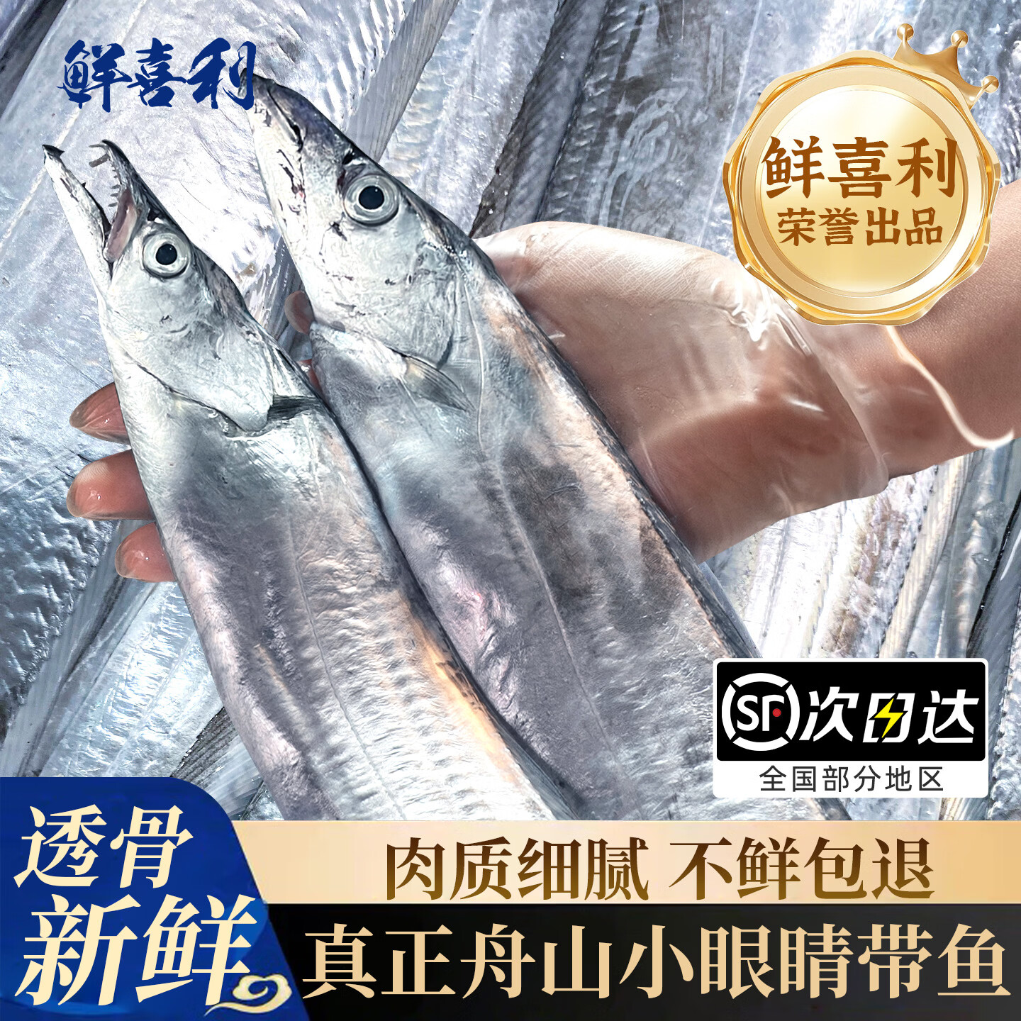 鲜喜利舟山带鱼整条新鲜鲜活冷冻小眼海钓油带鱼生鲜海鲜礼盒特大刀鱼 6-8两/条【净重3斤 舟山直发 】