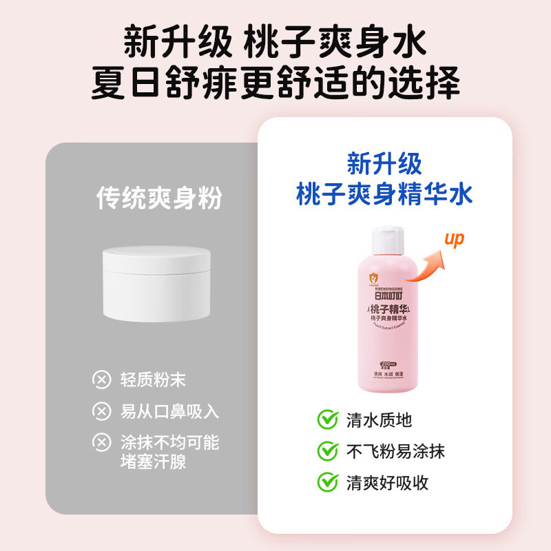 RIBEDINGDING日本叮叮 桃子水春夏舒缓婴儿宝宝桃叶爽身露液体爽身粉官方正品 【囤货更划算】桃子水200ml*3