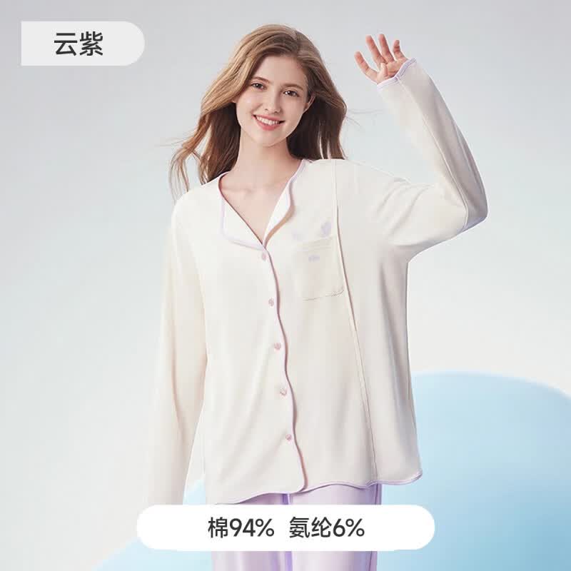 婧麒（JOYNCLEON）云慕丝月子服产后秋冬季纯哺乳家居服棉怀孕产妇孕 云紫-Y字领【A类星品云柔舒适】 (四季款) L