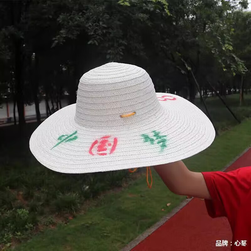 大檐草帽男田园防晒帽子印花图案夏天户外遮阳工地 防晒太阳帽 防晒草帽-中国梦-1个