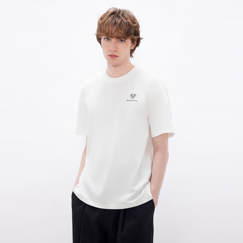 gxgjeans男装 凉感后背印花时尚宽松休闲圆领短袖t恤 26夏新品 白色 L (175)