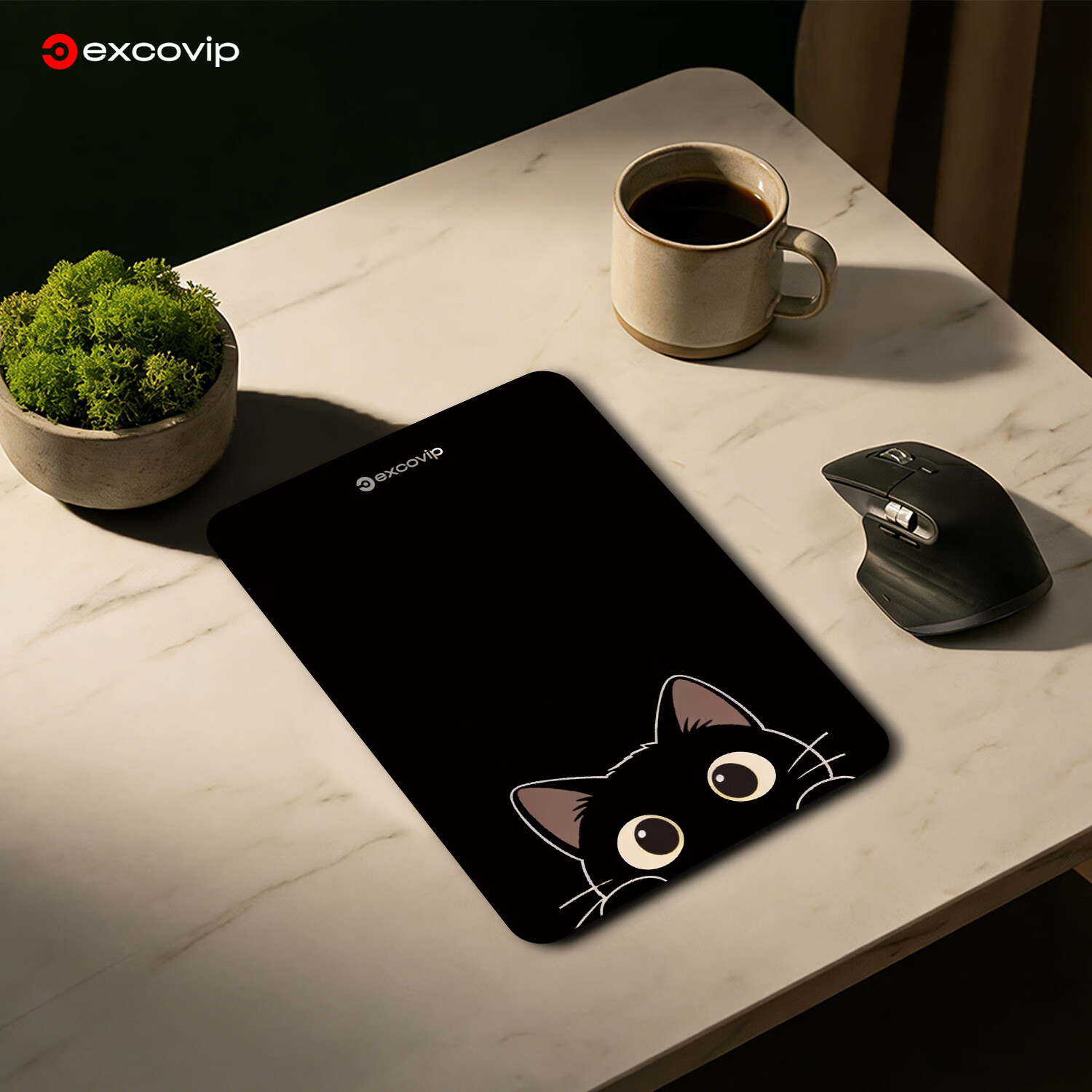 EXCO卡通系列办公鼠标垫小号 笔记本电脑鼠标垫出差小巧便携细面顺滑锁边防滑女生可爱滑垫高级感 偷偷喵喵 150x200x2mm