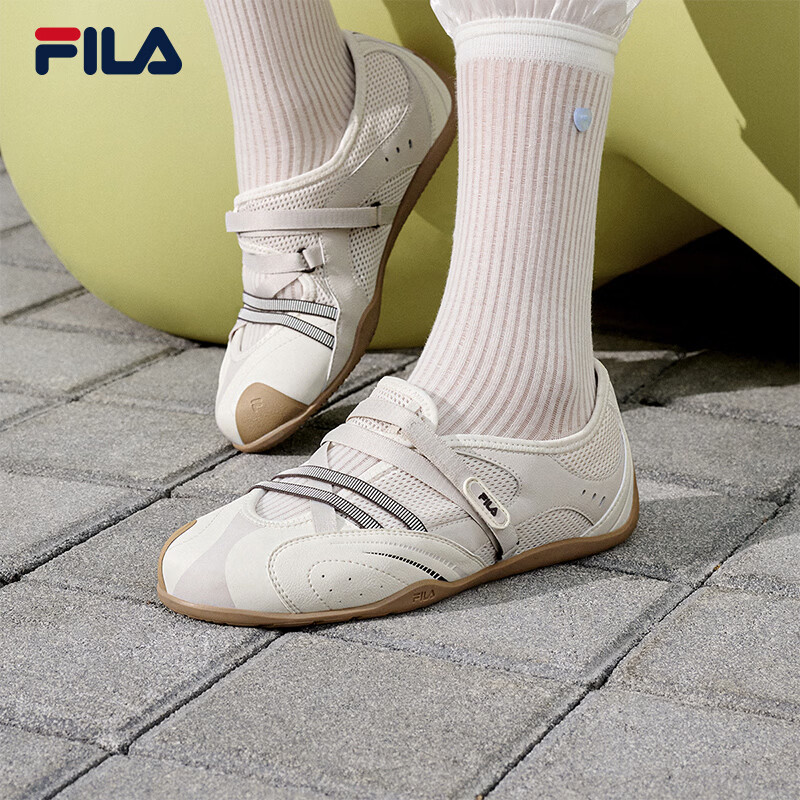 斐乐（FILA）韩素希同款飞驰凉鞋玛丽珍运动凉鞋女鞋2026夏季新款芭蕾薄底鞋子 标准白/朴灰-CM 36.5