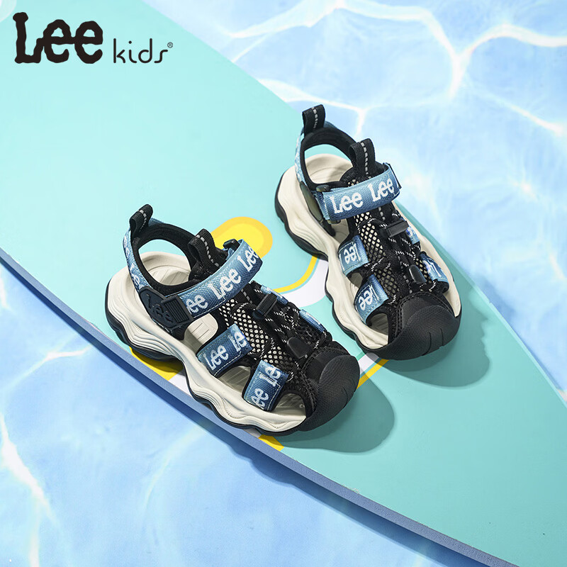 Lee童鞋夏季新款儿童包头涉水凉鞋女童百搭防滑沙滩鞋男大童 黑蓝 36 【建议脚长225mm】