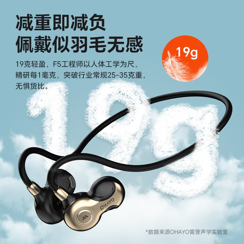 雷登（OHAYO）雷登 OHAYO开放式无线不入耳蓝牙耳机挂耳式马拉松跑步运动耳机气传导超长续航防汗无线耳机 F5OG橙金色【360°全景音 专业运动】