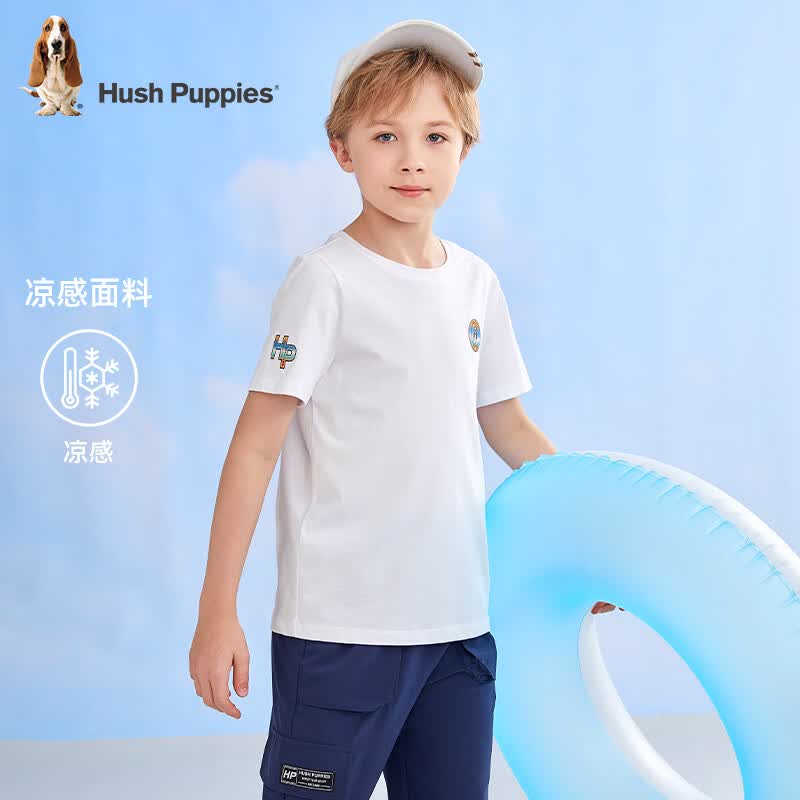 暇步士（Hush Puppies）童装儿童短袖夏季男女童清凉凉感汗布童趣可爱短袖圆领衫 本白 160 偏大一码
