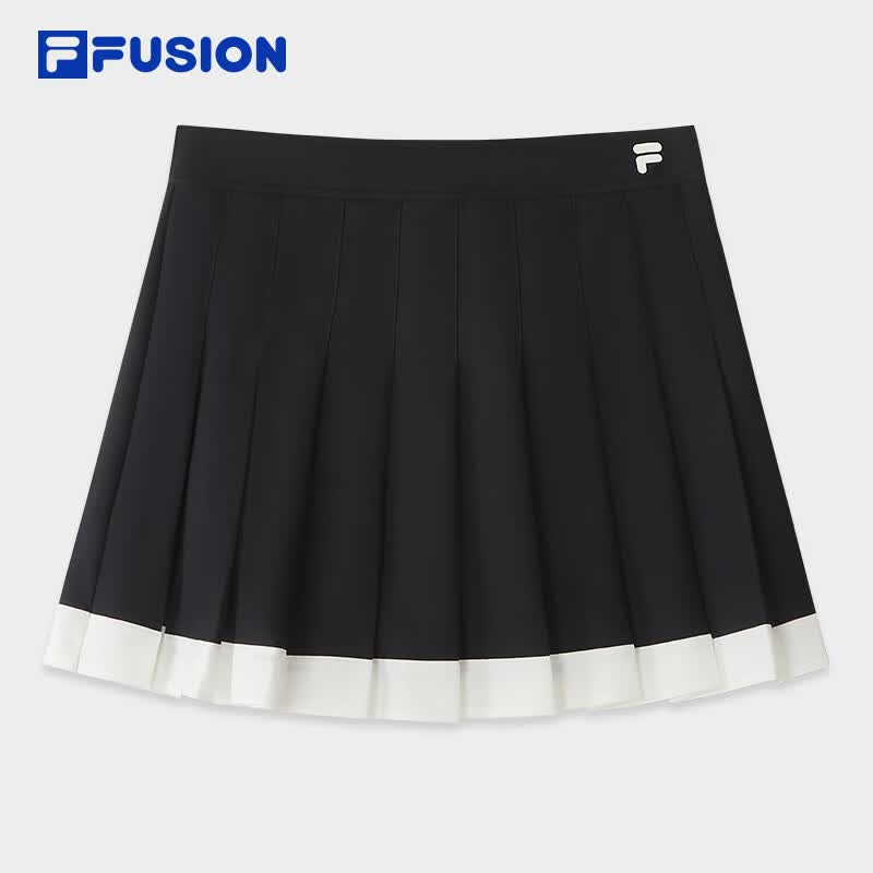 FILA FUSION斐乐潮牌百褶裙|梭织裙女2026夏季新款拼色半身裙短裙 正黑色-BK M 165/66A/M