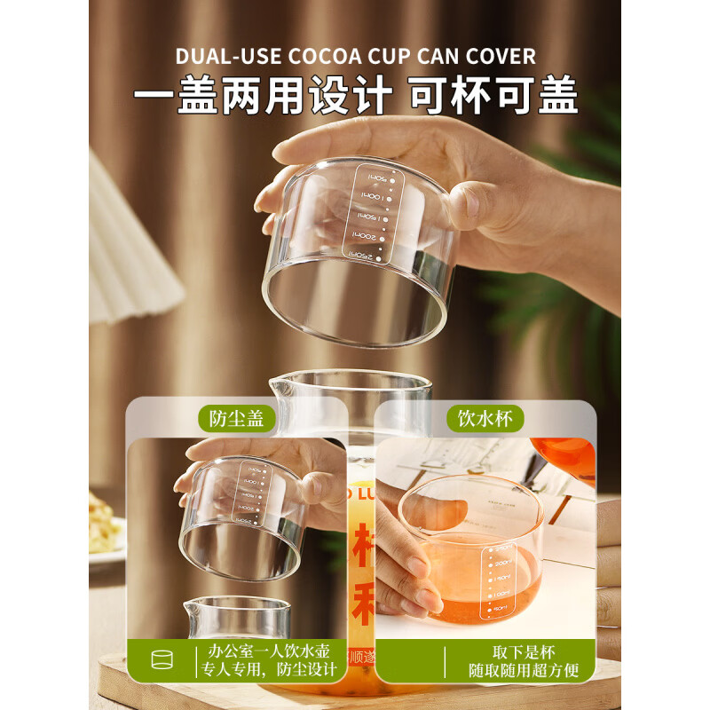 凉水壶耐高温冷水壶杯夏大容量高硼硅家用防爆玻璃水壶泡茶壶套装 【1壶1杯】透明无印1000ml+光面盖