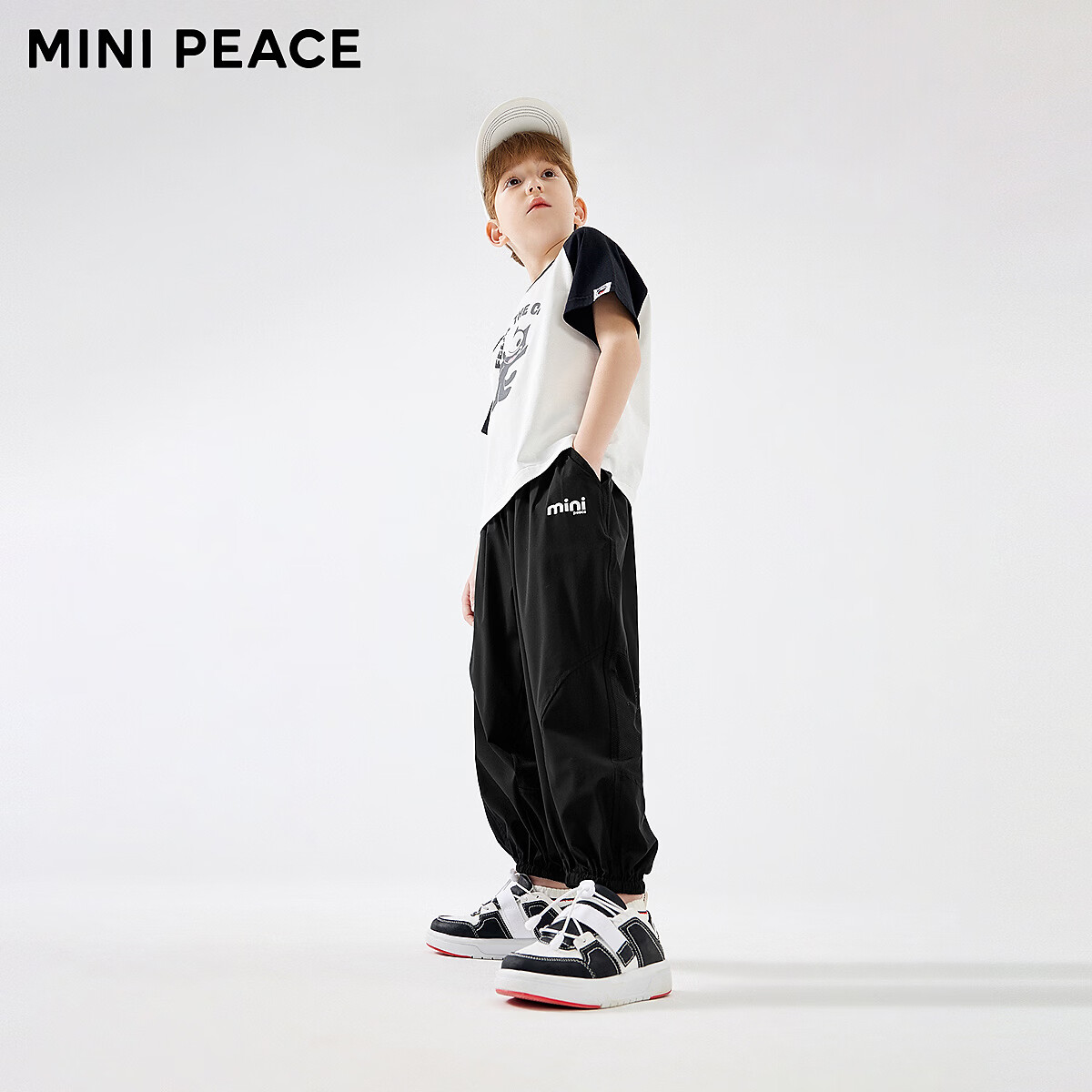 MiniPeace童装男童物理防蚊裤夏季防晒凉感网眼透气儿童运动裤中大童 黑色 120 cm