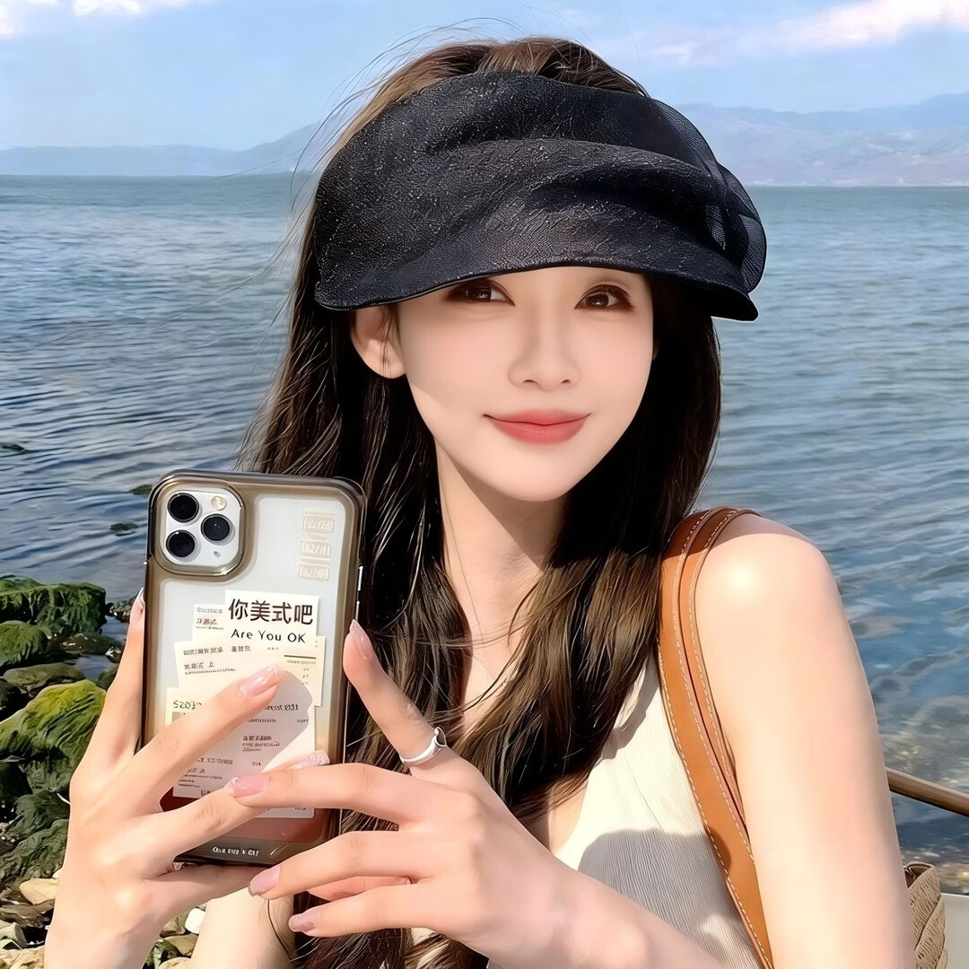 【高定版】欧根纱空顶帽子女夏季出游发箍遮阳帽新款百搭遮阳帽 米色