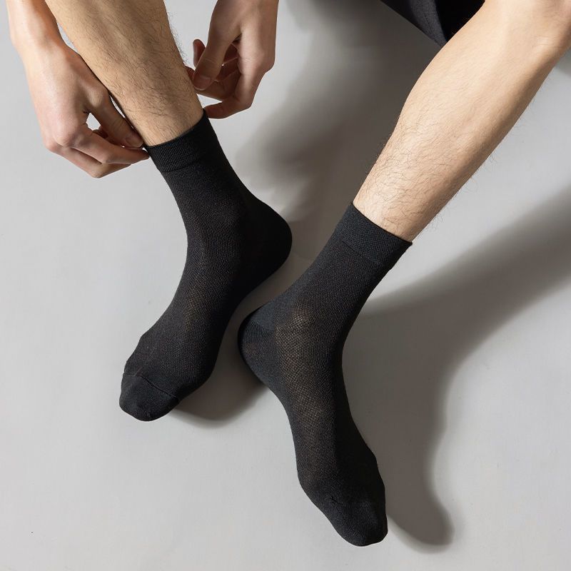 雅鹿不臭脚夏季男士袜子薄款网眼透气吸汗春秋款中筒袜防臭不勾丝袜子 下2单发30双】5黑5白5灰【15双装】 均码 雅鹿正品 10A抑菌/高弹透气/抗起球