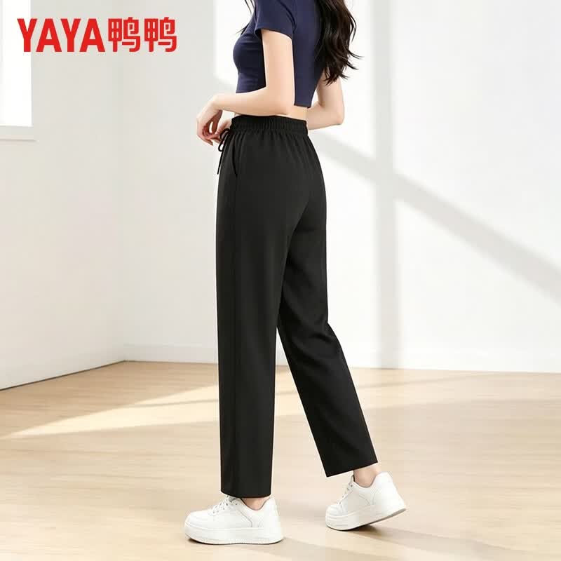 鸭鸭垂顺弹力直筒裤男春季裤子2025新款铅笔裤显瘦休闲裤休闲裤 黑色 L 身高【155-160】体重【80-90】