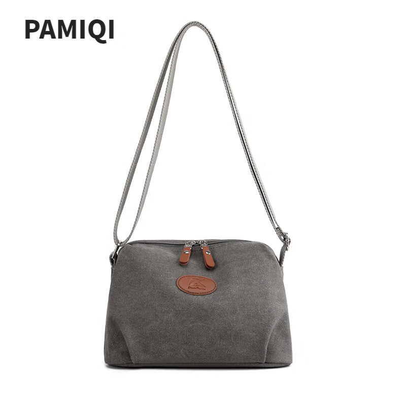 帕米琪（PAMIQI）帆布包女2026年新款斜挎包小众设计感小包复古贝壳包单肩小零钱包 灰色