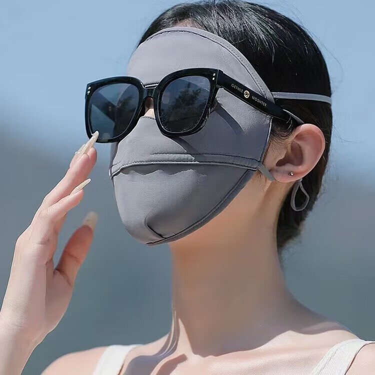 全脸防晒面罩女春夏季遮阳冰丝脸罩开车口罩面部脸基尼脸 【全脸防晒 】升级款 深灰色 1个