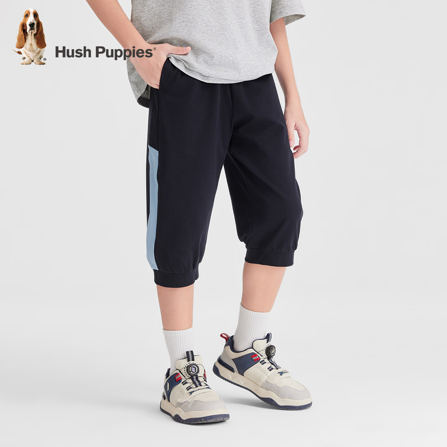 暇步士(Hush Puppies)童装儿童男童2026春夏新款设计感休闲舒适百搭七分裤 藏蓝 150 cm
