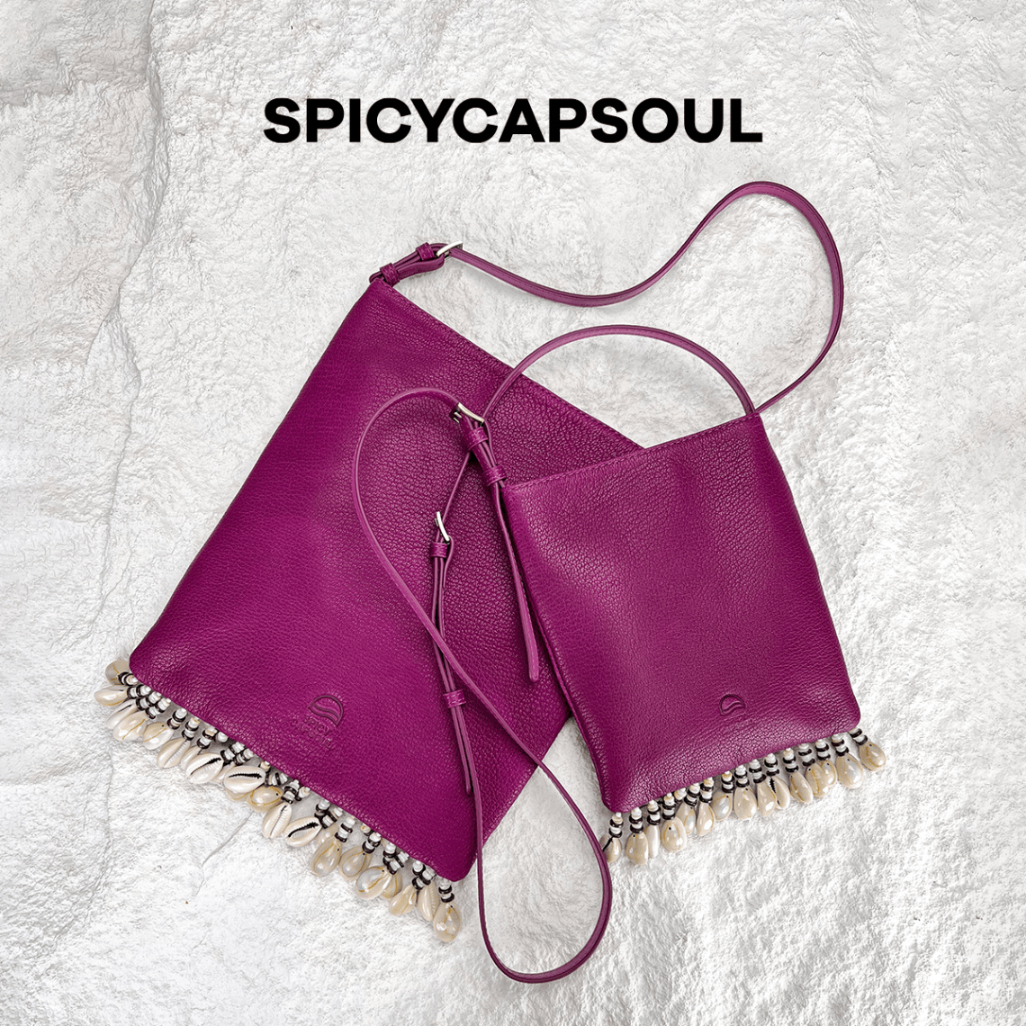SPICYCAPSOUL【深海奇珍】池金物手工天然贝壳头层山羊皮单肩斜挎托特包 【深海奇珍】海葵紫(大号) 48小时内发货