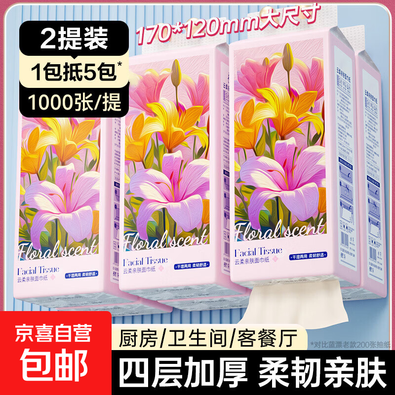 【外卖专享价0.01】油画风悬挂式抽纸巾底部挂抽 1000张4层 4层 1000张*2提